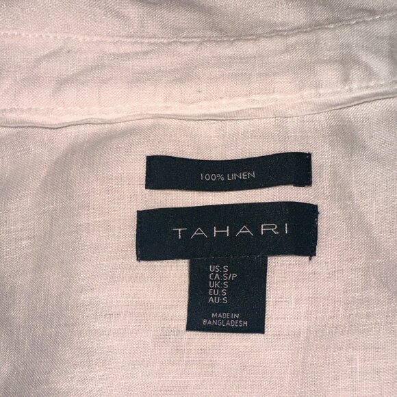 Classic Tahari 100 % Linen Tunic Style Shirt White Size S - Picture 2 of 6